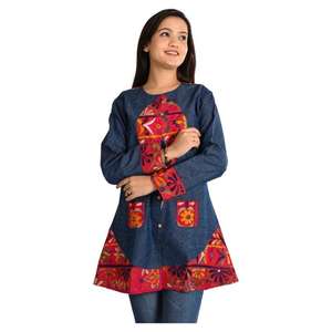 <b>Denim</b> <b>Embroidery</b> Mirror Work <b>Jacket</b> Women Party wear <b>Jacket</b> Long Top <b>Denim</b> <b>Jacket</b> Vintage Coat Fashionable Outfit - Product Image 3