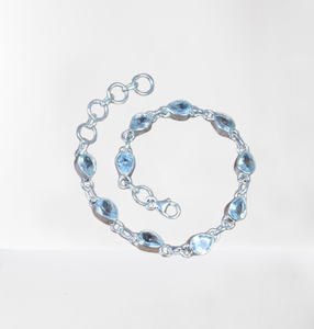 Blue Topaz 925 Sterling Silver Gemstone Elegant <b>Adjustable</b> <b>Bracelet</b> Handmade Jewelry Gift for Birthday 10 Stone <b>Bracelet</b> - Product Image 1