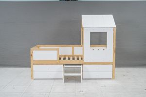Montessori House Bed 90x200 cm - Wooden Floor Bed Frame with <b>Roof</b> Design for Kids Room, Safe and Fun - Product Image 6