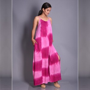 Robe d'été décontractée en coton de haute qualité pour femmes, grande taille, sans manches, teinture par cravate, longueur au sol et élégante - Product Image 3