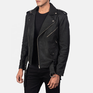 Blouson aviateur en cuir véritable noir pour homme, doublure en fausse fourrure marron, col rabattable, fermeture éclair, style moto, imperméable, hiver - Product Image 3