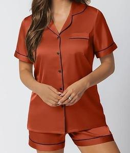 Ensemble de pyjama court en satin pour femmes, doux, soyeux, léger, confortable, respirant, élégant, vêtements de détente d'été - Product Image 3