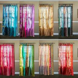 Wholesale Customizable <b>Vintage</b> Sari Patchwork Silk Curtains | Bohemian Handmade Eco-Friendly <b>French</b> Window Drapes Full Light - Product Image 6