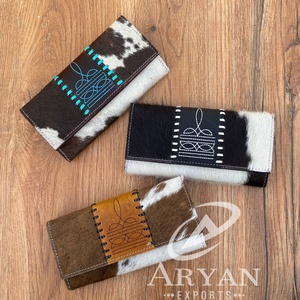 Nouvelle botte point peau de vache femmes portefeuille en cuir de vachette véritable pochette sac à main de nombreux compartiments Long portefeuille avec de nombreuses fentes pour cartes - Product Image 1