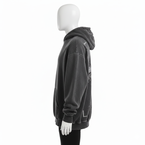 Sweats à capuche personnalisés de luxe, en molleton français, délavé à l'acide, lourd, ample, court, zippé, avec strass, pour hommes - Product Image 2