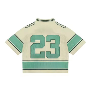 New Design Boxy Fit Knitted Mesh V-Neck <b>Crop</b> Boxy Mesh Football Jersey <b>Men's</b> Custom Manufacturer American Boxy Fit Jersey - Product Image 2