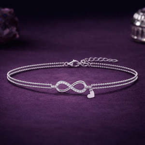 NOVAMART Fine 14K Gold <b>Infinity</b> Heart Double Chain <b>Bracelet</b> Rhodium Plating Diamond Pearl Stones Rose Platinum Material Religiou - Product Image 2