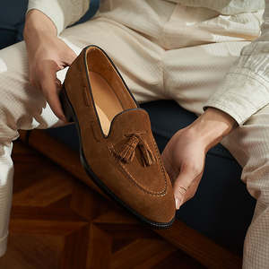 Mocassins en daim britanniques, confortables et respirants, chaussures à franges en cuir véritable à bout carré pour hommes - Product Image 1