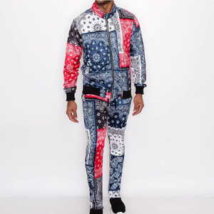 <b>Bandana</b> Print Tracksuit <b>Men's</b> 2 Piece Set Full Zip Jacket Joggers Suit Custom Logo Streetwear Fashion OEM ODM - Product Image 4