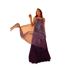 Kurti bordado violeta con Ruching Sharara Diseñador de moda Ropa de fiesta Traje para mujeres Ocasiones étnicas festivas - Product Image 3