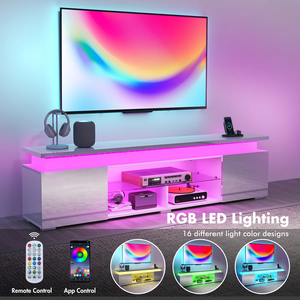 Mobile TV Moderno con Luce LED RGB per TV fino a 75-80 Pollici, Console Multimediale con Presa di Corrente, Centro di Intrattenimento per Soggiorno - Product Image 6