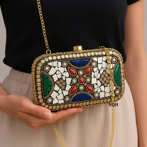 Bolso de Mano de Lujo Hecho a Mano, Duradero y Ecológico, de Madera y Resina, con Diseño Geométrico Incrustado, Cadena Cruzada, Logotipo Personalizado, Bolso de Noche - Product Image 1