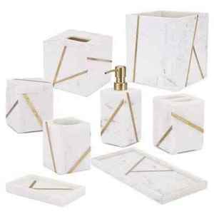 Ensemble de salle de bain en résine moderne et élégant accessoires de vanité de luxe porte-savon porte-brosse à dents plateau de gobelet décor contemporain élégant - Product Image 2