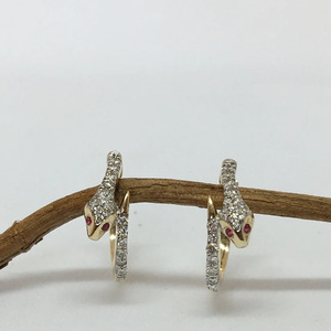 14K Solid Gold Natural Diamond <b>Snake</b> Hoop Earrings Fine <b>Jewelry</b>. - Product Image 2