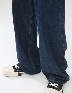 Jeans baggy bleu foncé tendance, fabrication en gros, pantalon empilé pour hommes, lavage large, jeans de rue tendance pour hommes - Product Image 6