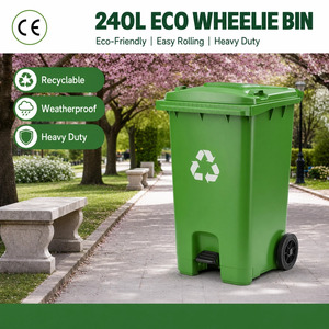 Contenedor de <span class=keywords><strong>Basura</strong></span> Comercial de 240L, Ecológico, de HDPE, con Ruedas, Tapas y Tapón de Drenaje, Resistente, para Interiores/Exteriores - Product Image 2