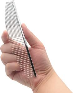 Crescent Coarse Fine Stainless Steel Comb\Professional Custom logo <b>Half</b> <b>Moon</b> Shaped Pet Grooming Combs - Product Image 4