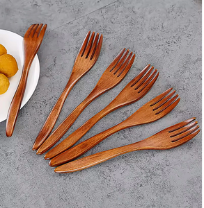 Custom Reusable Spoons and Fruit Forks Eco-friendly Wood Flatware Set with Long Handle - Product Image 4