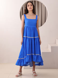 Robe évasée et ajustée à l'ourlet solide en mélange de coton sans manches pour femmes - Product Image 4