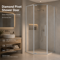 Porte de douche encadrée en verre trempé, avec système d'entrée d'angle pivotant en diamant et ouverture battante, pour la rénovation de salles de bain d'hôtels modernes