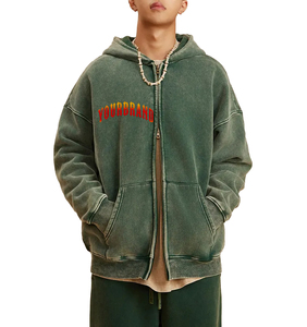 เสื้อฮู้ดซิปปักลาย OEM สำหรับฤดูหนาว โลโก้สั่งทำได้ ทรงโอเวอร์ไซส์ สีเทาฟอก ยูนิเซ็กส์ สไตล์วินเทจ ตัดสั้น ผ้าฟลีซหนานุ่ม 100% ผ้าฝ้าย - Product Image 4