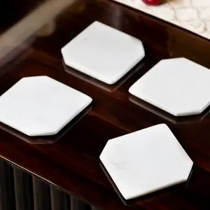 Ensemble de sous-verres en marbre blanc élégant | Sous-verres ronds en pierre pour la maison, la table à manger et la décoration de bureau | Fourniture en vrac en gros OEM - Product Image 3