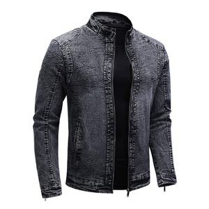 Best Seller Men Denim Jacket Refined High Street Washed Motorcycle Stand Collar Casual Jean Jacket for Men - Product Image 2