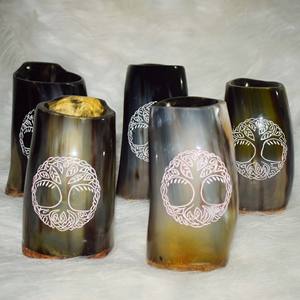 Viking Cosplay corne de buffle naturelle durable corne à boire décorations historiques sculptées à la main artisanat nautique poli - Product Image 1