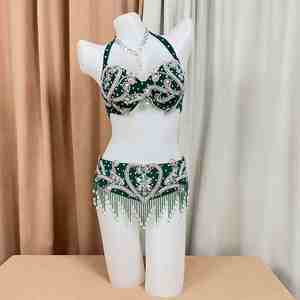 Soutien-gorge de sport noir design personnalisé pour femmes avec perles Traje de danse du ventre de qualité pour exportation - Product Image 4