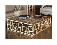 2024 grande table basse tendance avec dessus en verre trempé avec support brillant en métal doré utilisé dans le salon de l'hôtel à la maison au meilleur prix