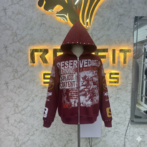 Fabricant de premier plan, nouveau style, sweat à capuche personnalisé avec fermeture éclair, veste à fermeture éclair avec strass, lavage à l'acide, vintage, lavé, sweat à capuche en molleton pour homme, streetwear - Product Image 4
