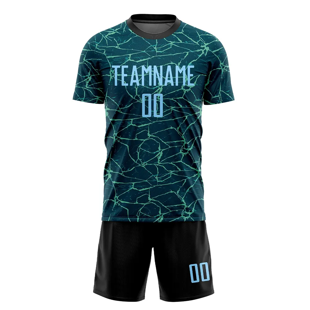 New Arrival Soccer Jesey With Sublimated Texture Print With Black Shorts Polyester Made Youth Soccer Uniforms