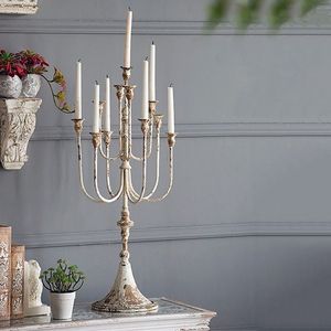 Gold metal <b>candelabra</b> for home interior decor with royal finish and beautiful detailing for elegant candlelight setup - Product Image 2