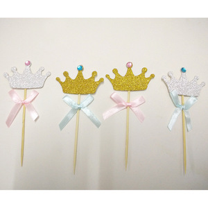 Cake Decorating Supplies Birthday Party <b>Crown</b> with Rhinestones and Bow Flag Gold and <b>Silver</b> Factory Direct - Product Image 4