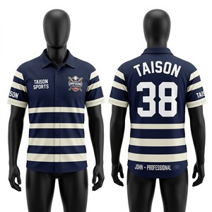 เสื้อกรรมการเบสบอลชาย พรีเมียม 160 GSM โพลีเอสเตอร์ ผ้าตาข่ายระบายอากาศ สีกรมท่า-ดำ ลายทาง  แบบซับลิเมชั่น  โลโก้สั่งทำได้ - Product Image 5