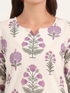 Ensemble coordonné décontracté d'été en coton floral 2 pièces, manches trois quarts, longueur cheville, motif vintage, kurta et short - Product Image 4