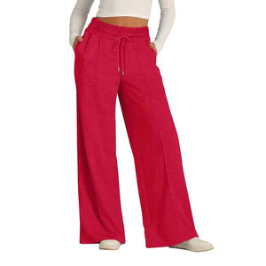 Pantalon de survêtement ample et droit en coton blanc, évasé, ample, ample, ample, ample, pour femme, unisexe - Product Image 5