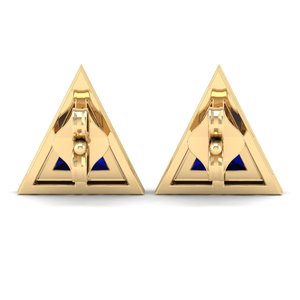 Boucles d'oreilles à visser en or massif 14 carats REYES personnalisées, forme triangulaire, saphir bleu de 1,9 carat, bijoux pour femmes - Product Image 4
