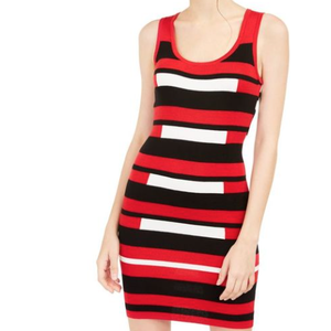 Planet Gold Junior's Red Medium Size Medium Striped <b>Body</b> Con Sweater Dress Printed Technics - Product Image 2