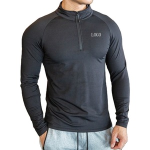 Vêtements de sport hommes Compression chemises à manches longues haut uni 1/4 fermeture éclair séchage rapide respirant Fitness chemises Sport Gym chemise décontractée - Product Image 5