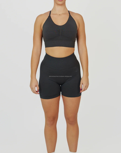 High Class Women's Seamless Yoga Set Halter Neck Convertible Strap Skinny <b>Shorts</b> Breathable Eco-Friendly Spandex/<b>Polyester</b> Low - Product Image 1