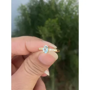 14K Gold Aquamarine Diamond Oval Cut <b>Ring</b> Handmade Luxury Fine Jewelry Wholesale Supplier - Product Image 2