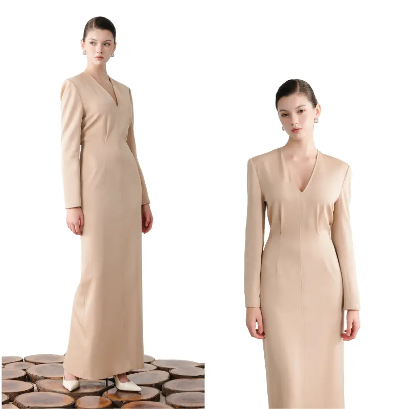 여자 드레스 도매 가격 산드로 롱 원피스 V-넥 77% 아세테이트-23% 폴리에스터 종이 가방 화이트 베트남 수출