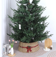 Collier de sapin de Noël en jonc de mer naturel, écologique, fait main, avec nœud rouge décoratif, pour base de sapin, style rustique campagnard