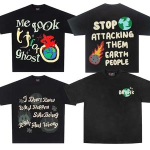 Camisetas para hombre de algodón pesado de gran tamaño cuello redondo transpirable manga corta Puff impreso camisetas de color puro - Product Image 3