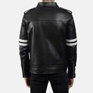 Men's Genuine Cowhide <b>Leather</b> Moto <b>Jacket</b> Turn-down Collar Zipper Closure Reflective Stripes Regular Fit Biker Style Autumn Wear - Product Image 2