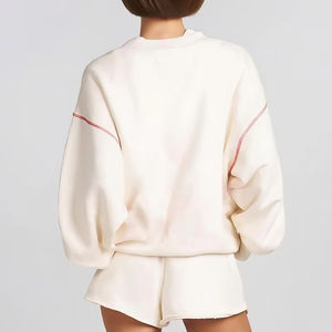 Conjunto de Sudadera y Pantalones Cortos de Felpa de Algodón Sólido para Mujer, Cuello Redondo, Corte Holgado, Alta Calidad - Product Image 5