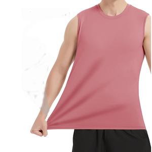 Men's Blue Sleeveless Tank Top O-Neck Knitted Solid Color Quick Dry Sporty 4-Way <b>Stretch</b> Athletic Wear - Product Image 6