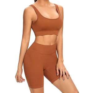 Conjunto de Yoga de gimnasio de 2 piezas de alta calidad para mujer, peso ligero, estampado personalizado, patrón sólido, venta al por mayor - Product Image 1