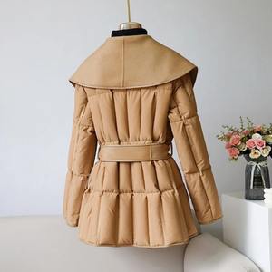 Women 2024 Winter Duck Down <b>Coats</b> <b>Lady</b> Wool Cashmere Outerwear <b>Lady</b> Puffer Jacket with Belt European Fashion <b>Warm</b> - Product Image 5